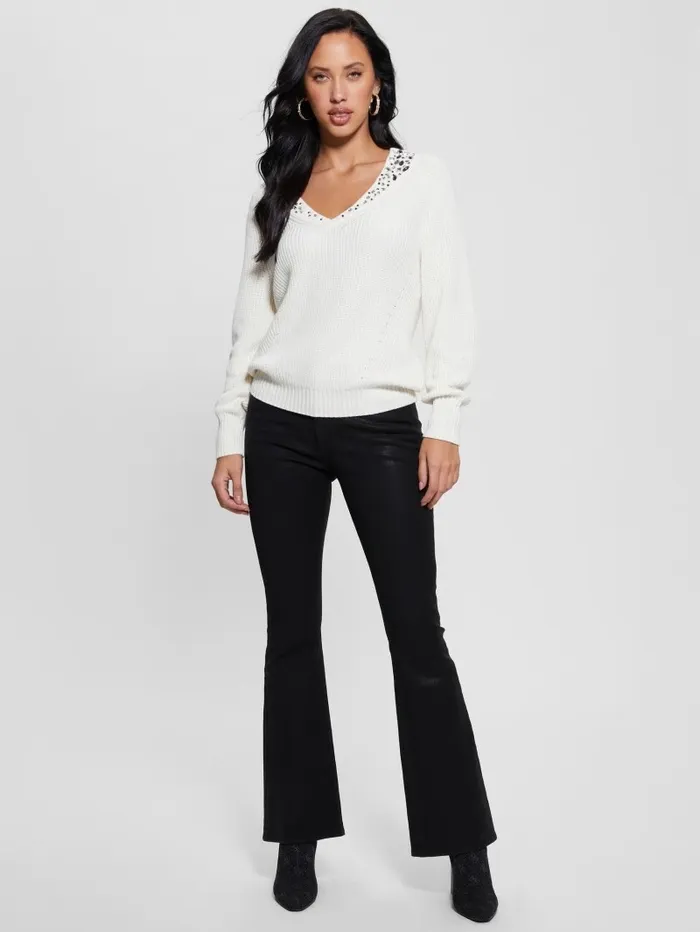 Women Sweaters and Knits GUESS Davina Embellished Sweater Cream White