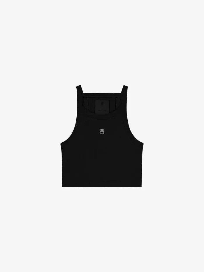 Women TShirts Givenchy Cropped Tank Top In Cotton With 4G Detail Black