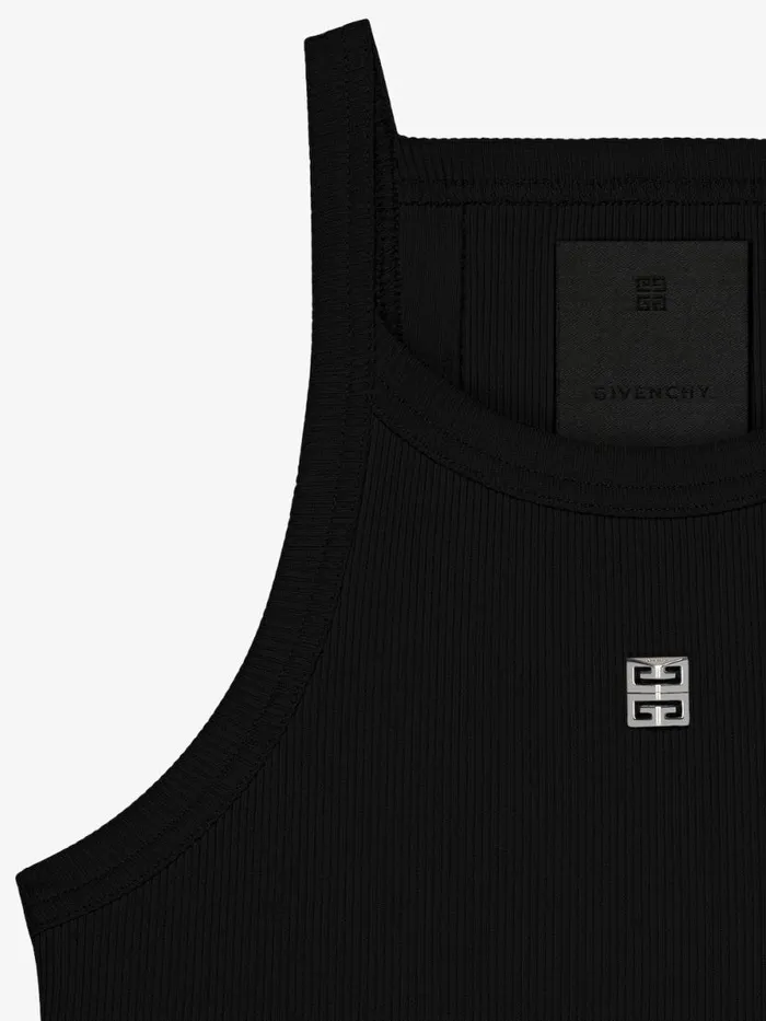 Women TShirts Givenchy Cropped Tank Top In Cotton With 4G Detail Black