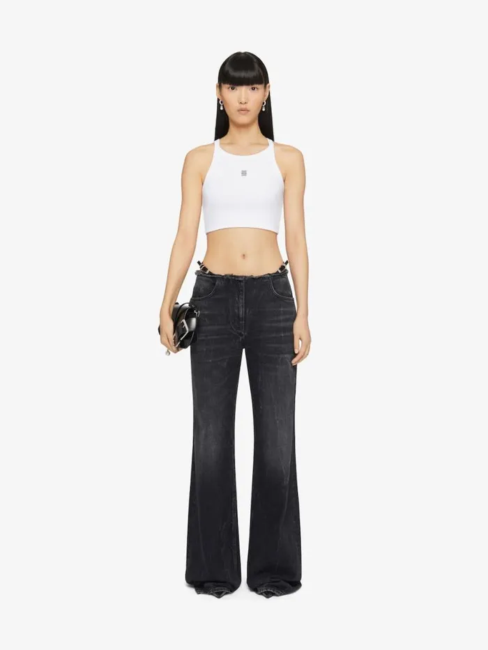 Women TShirts Givenchy Cropped Tank Top In Cotton With 4G Detail White