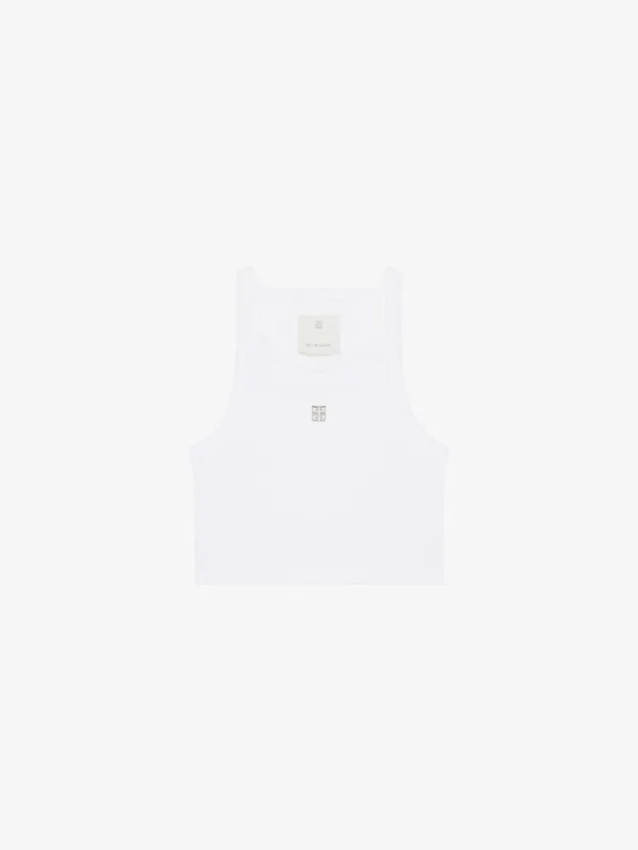 Women TShirts Givenchy Cropped Tank Top In Cotton With 4G Detail White