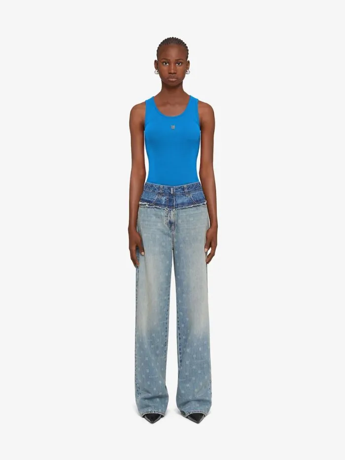 Women TShirts Givenchy Slim Fit Tank Top In Cotton With 4G Detail Moroccan Blue