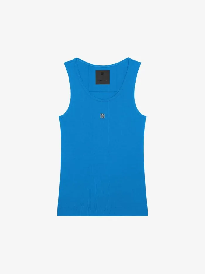 Women TShirts Givenchy Slim Fit Tank Top In Cotton With 4G Detail Moroccan Blue