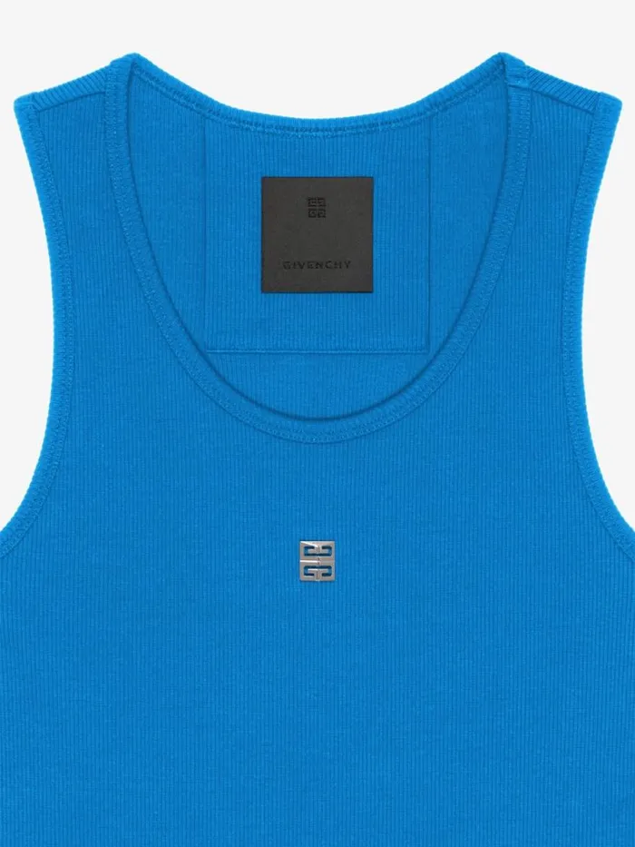 Women TShirts Givenchy Slim Fit Tank Top In Cotton With 4G Detail Moroccan Blue