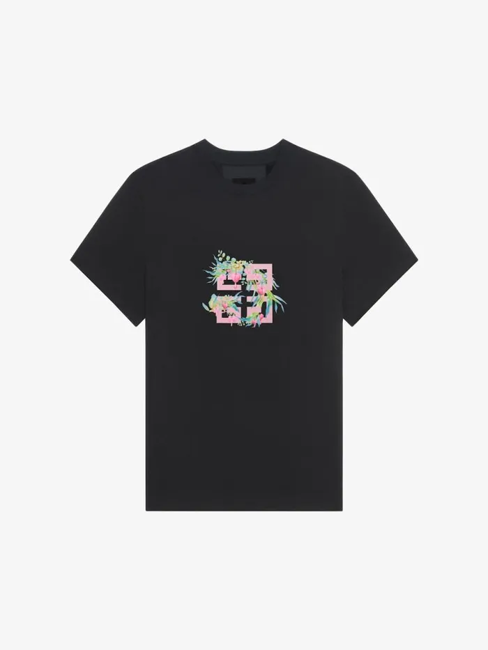 Women TShirts Givenchy Tshirt In Cotton With 4G Flowers Print Black