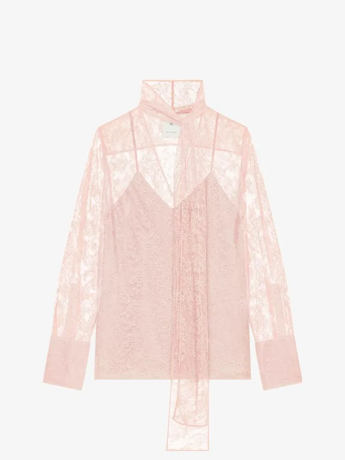 Women Tops and Shirts Givenchy Blouse In Lace With Lavalliere Blush Pink