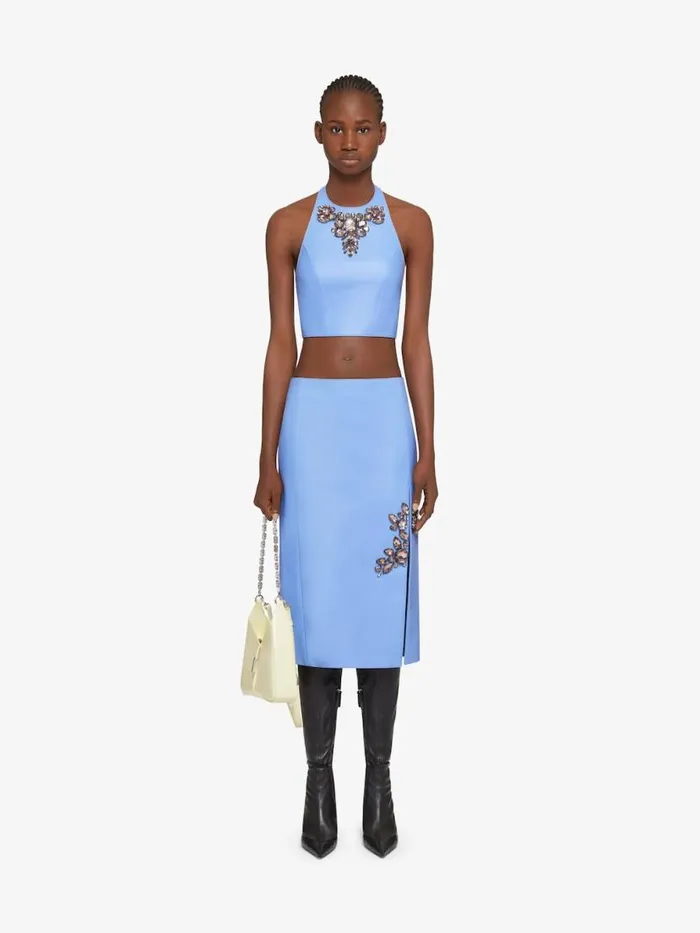Women Tops and Shirts Givenchy Cropped Top In Leather With Embroidered Stones Cornflower Women Tops and Shirts Givenchy Cropped Top In Leather With Embroidered Stones Cornflower