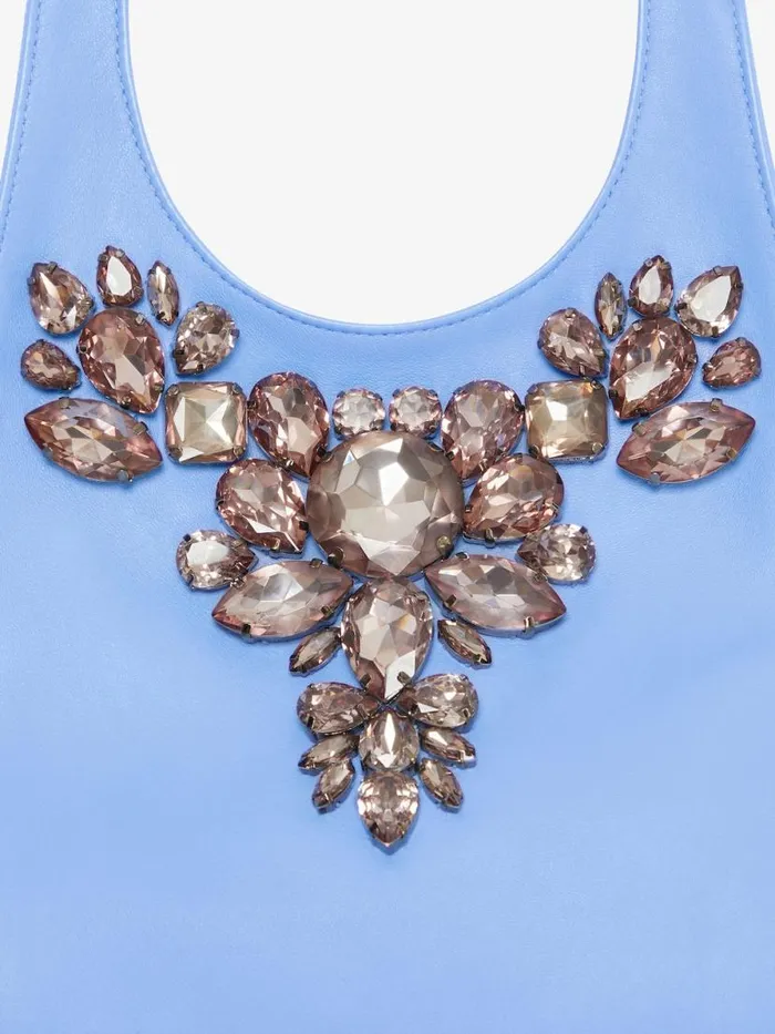 Women Tops and Shirts Givenchy Cropped Top In Leather With Embroidered Stones Cornflower