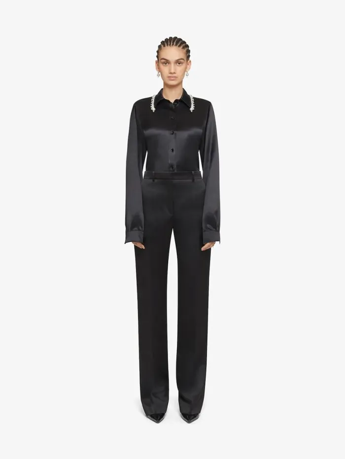 Women Tops and Shirts Givenchy Shirt In Satin Silk With Embroidered Pearls Black Women Tops and Shirts Givenchy Shirt In Satin Silk With Embroidered Pearls Black