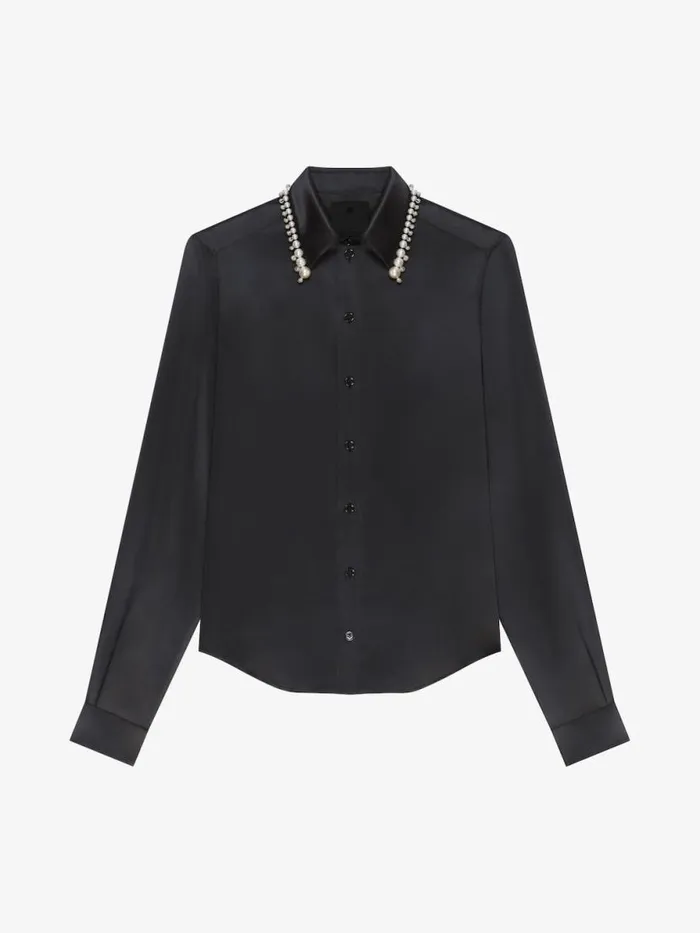 Women Tops and Shirts Givenchy Shirt In Satin Silk With Embroidered Pearls Black