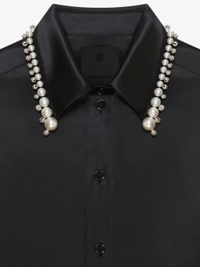 Women Tops and Shirts Givenchy Shirt In Satin Silk With Embroidered Pearls Black