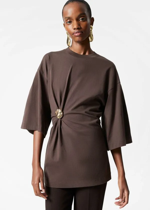 Women Tops and Tshirts and Other Stories Draped Brooch Tshirt Brown