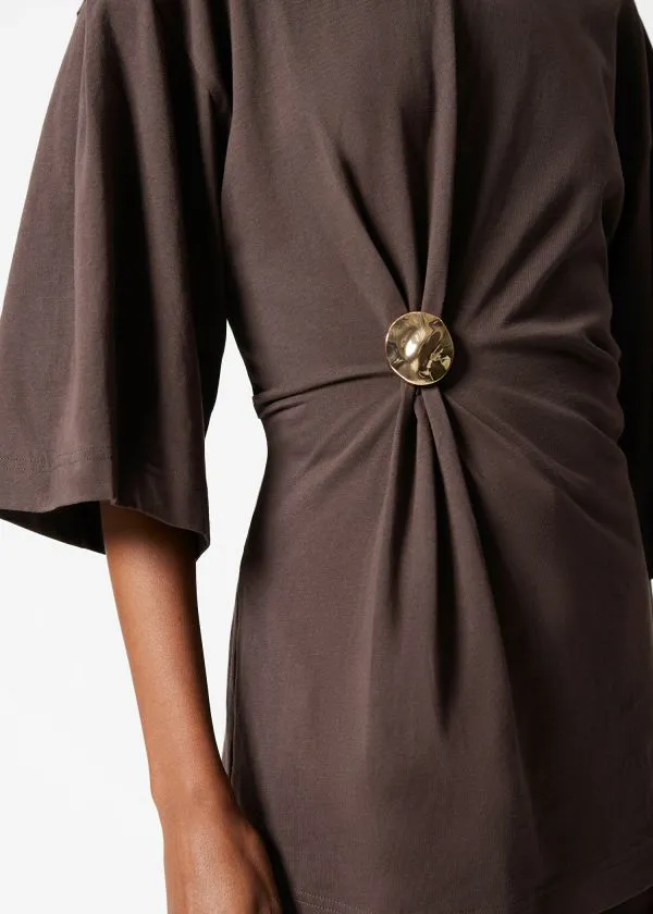 Women Tops and Tshirts and Other Stories Draped Brooch Tshirt Brown