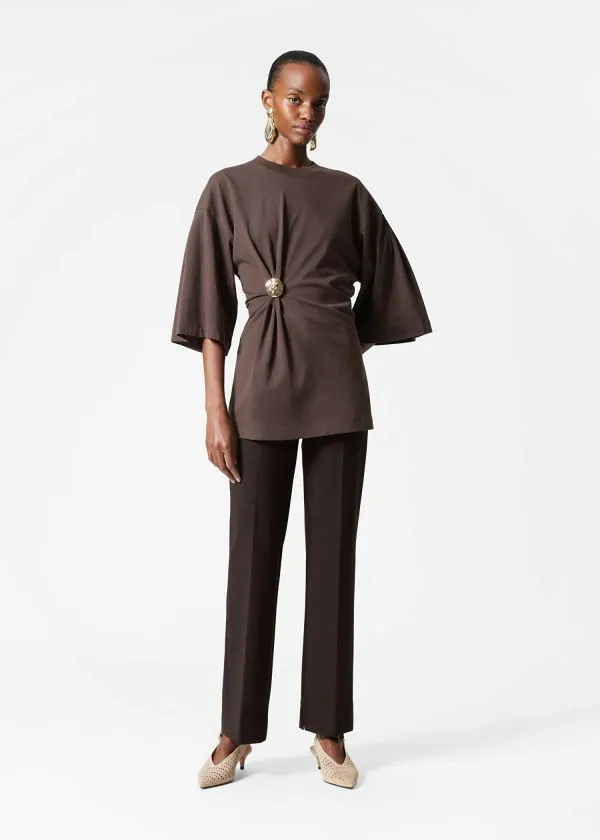 Women Tops and Tshirts and Other Stories Draped Brooch Tshirt Brown