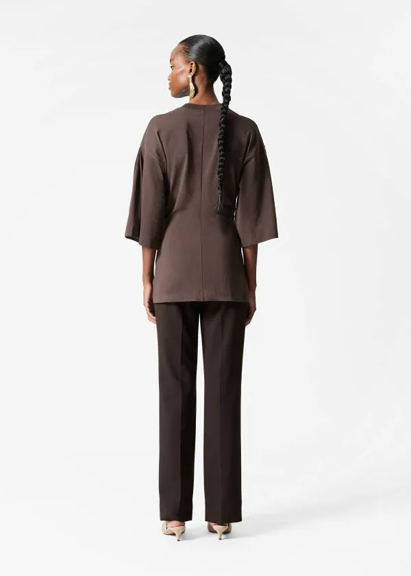 Women Tops and Tshirts and Other Stories Draped Brooch Tshirt Brown