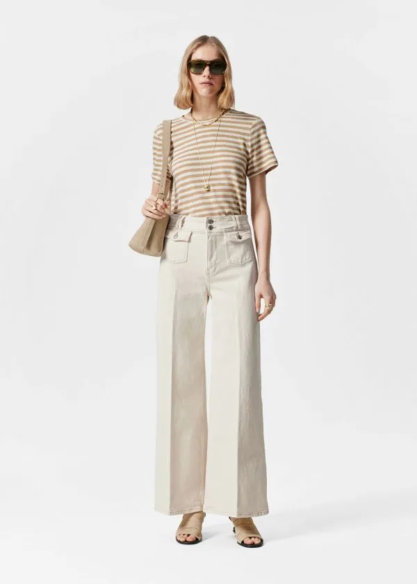 Women Tops and Tshirts and Other Stories LinenBlend TShirt Beigeandcream Stripes