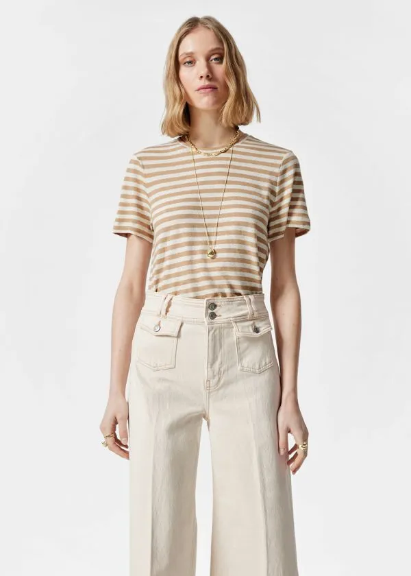 Women Tops and Tshirts and Other Stories LinenBlend TShirt Beigeandcream Stripes