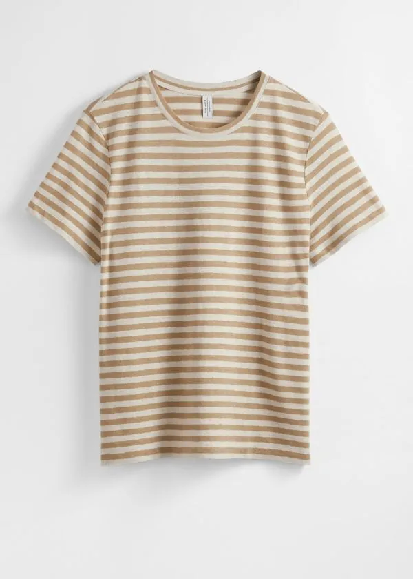 Women Tops and Tshirts and Other Stories LinenBlend TShirt Beigeandcream Stripes