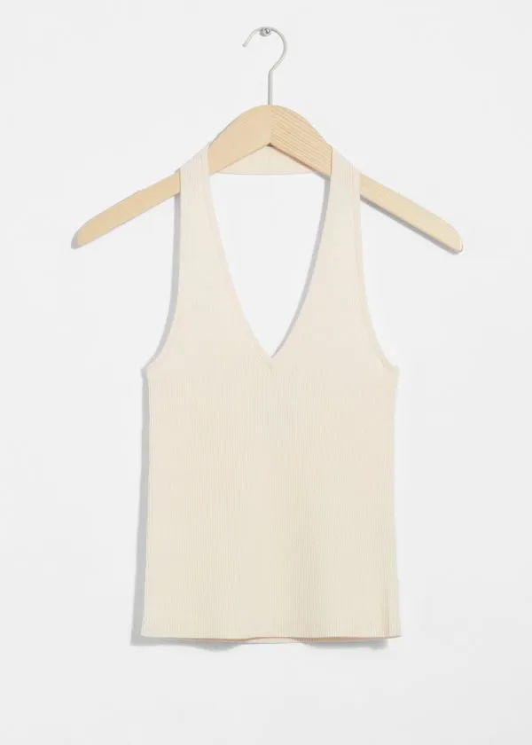 Women Tops and Tshirts and Other Stories Ribbed Halterneck Top White