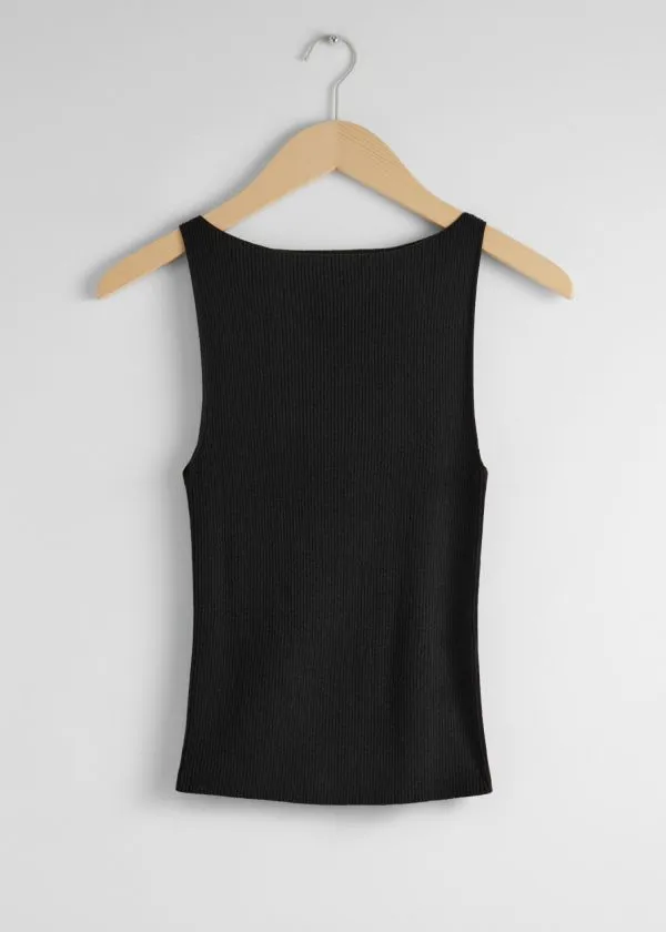 Women Tops and Tshirts and Other Stories Ribbed Tank Top Black