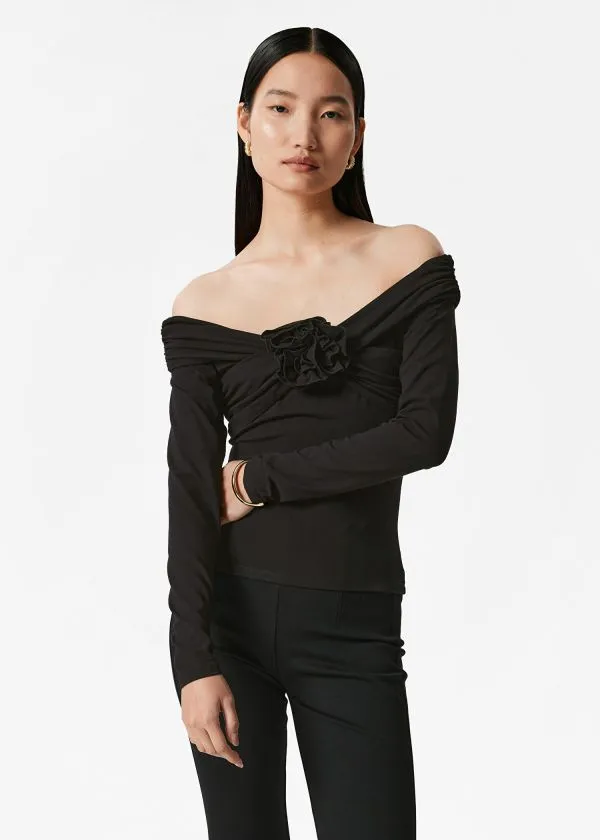Women Tops and Tshirts and Other Stories Ruched OffShoulder Top Black
