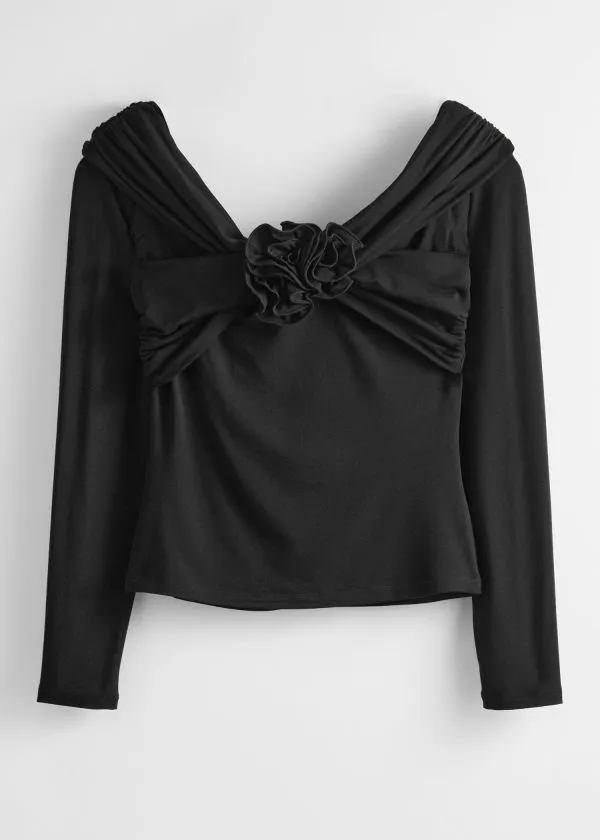 Women Tops and Tshirts and Other Stories Ruched OffShoulder Top Black