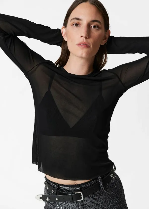 Women Tops and Tshirts and Other Stories Sheer Silk Top Black
