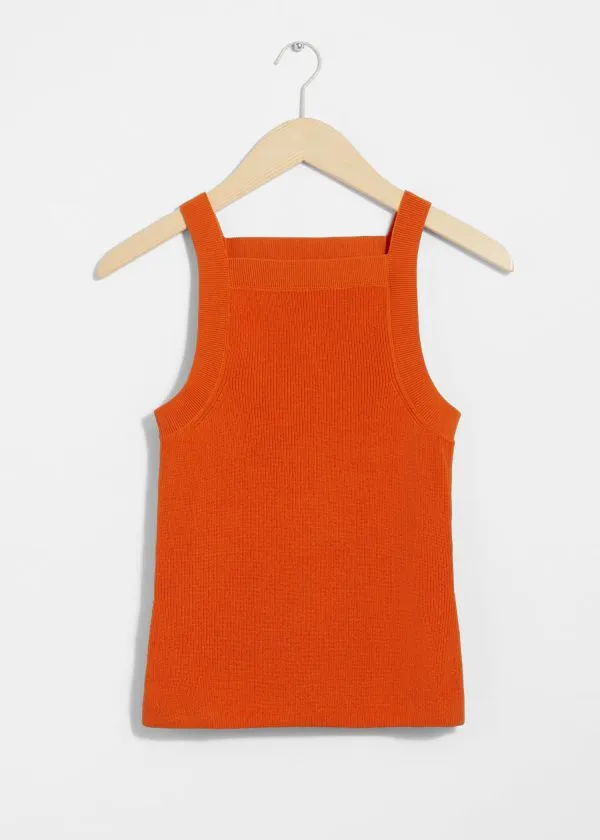 Women Tops and Tshirts and Other Stories SquareNeck Tank Top Orange