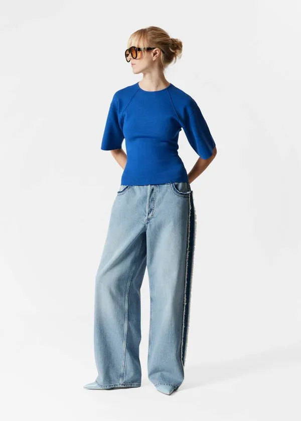 Women Tops and Tshirts and Other Stories WideSleeve OpenBack Top Blue