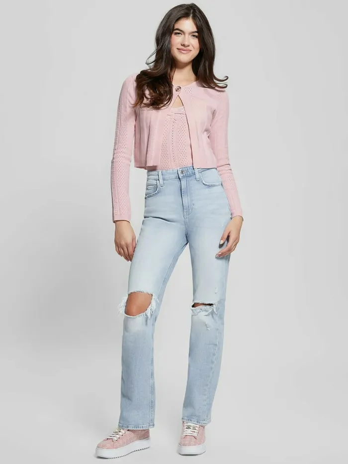 Women Tops GUESS Cecilia Crop Cardigan Low Key Pink