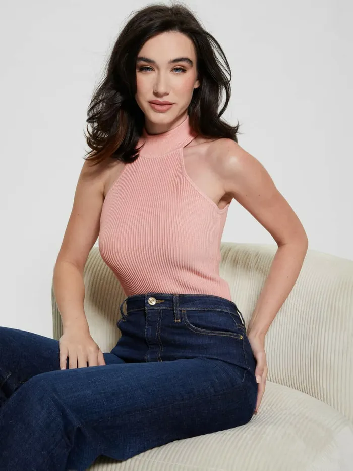 Women Tops GUESS Eco Shayna Mock Neck Top Smooth Pink