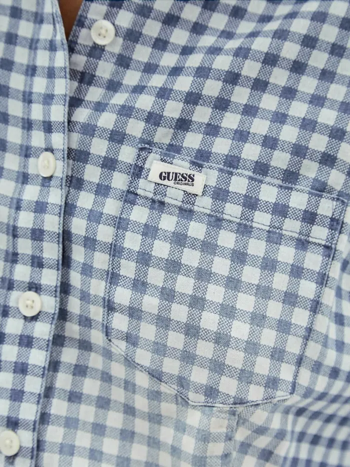 Women Tops GUESS GUESS Originals Gingham TieFront Top Night Sky Blue Multi Women Tops GUESS GUESS Originals Gingham TieFront Top Night Sky Blue Multi
