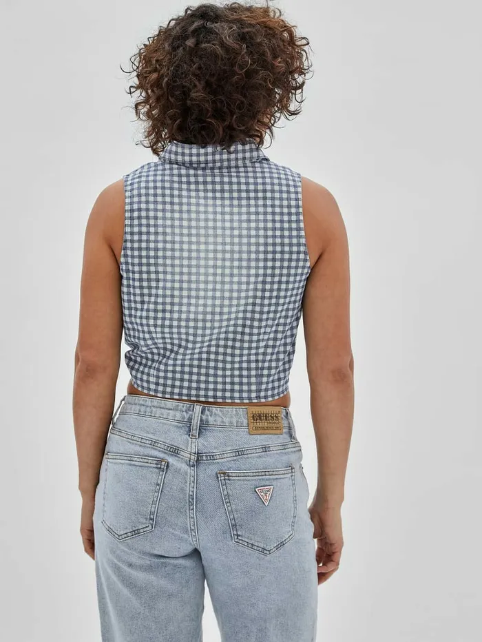Women Tops GUESS GUESS Originals Gingham TieFront Top Night Sky Blue Multi Women Tops GUESS GUESS Originals Gingham TieFront Top Night Sky Blue Multi