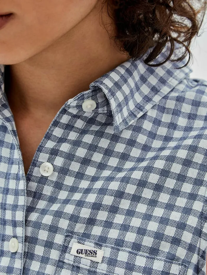 Women Tops GUESS GUESS Originals Gingham TieFront Top Night Sky Blue Multi Women Tops GUESS GUESS Originals Gingham TieFront Top Night Sky Blue Multi