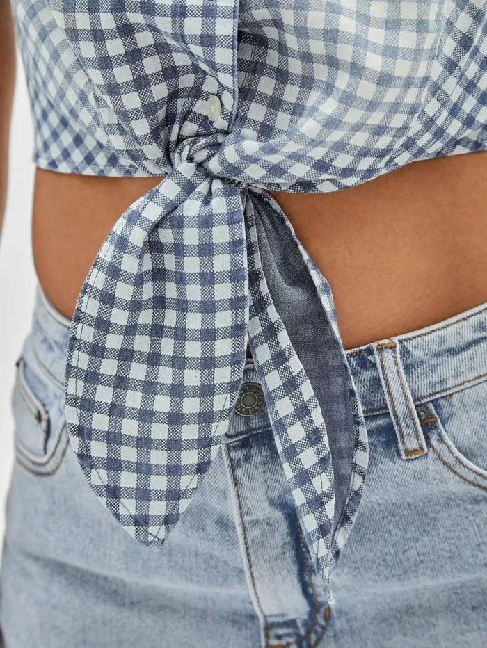 Women Tops GUESS GUESS Originals Gingham TieFront Top Night Sky Blue Multi Women Tops GUESS GUESS Originals Gingham TieFront Top Night Sky Blue Multi