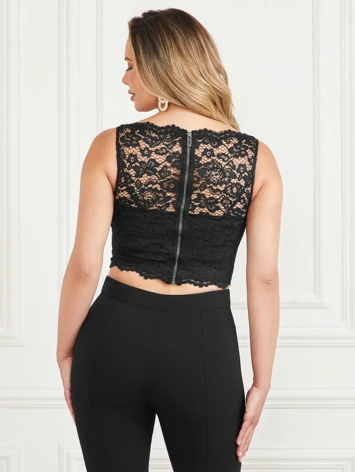 Women Tops GUESS Vesper Lace Corset Top Black Women Tops GUESS Vesper Lace Corset Top Black