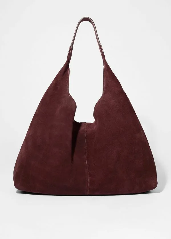 Women Tote Bags and Other Stories Large Suede Tote Bag Burgundy Suede
