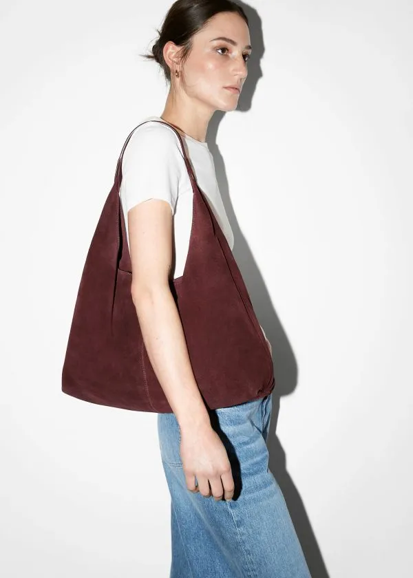 Women Tote Bags and Other Stories Large Suede Tote Bag Burgundy Suede