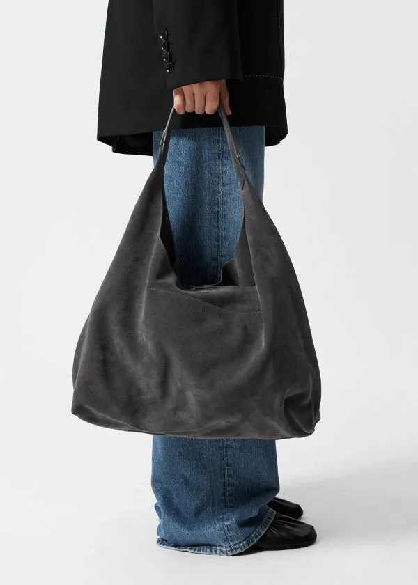 Women Tote Bags and Other Stories Large Suede Tote Bag Dark Grey