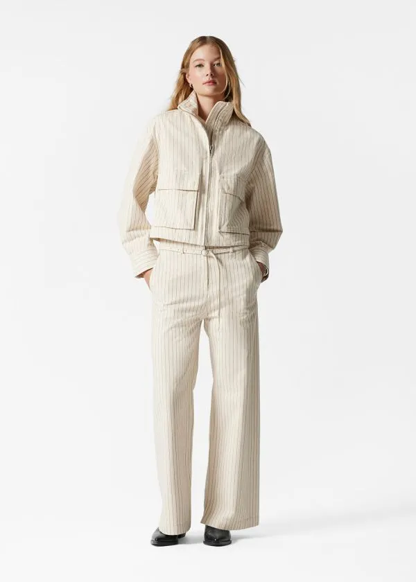 Women Trousers and Other Stories BuckleBelt Trousers Cream Pinstripe