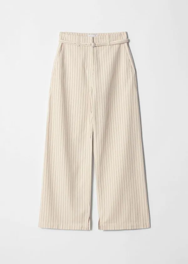 Women Trousers and Other Stories BuckleBelt Trousers Cream Pinstripe