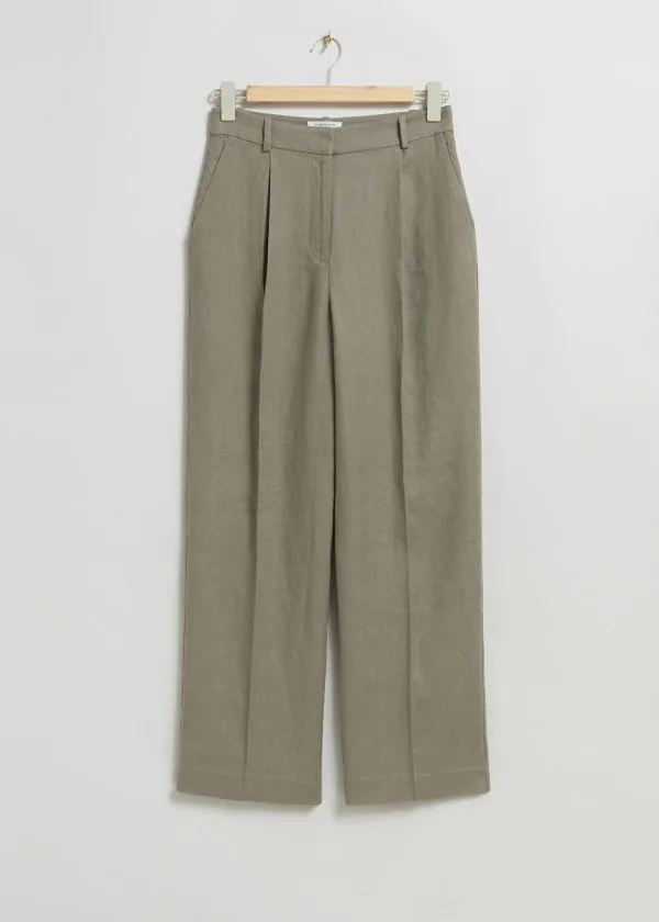 Women Trousers and Other Stories Wide Linen Trousers Khaki Green