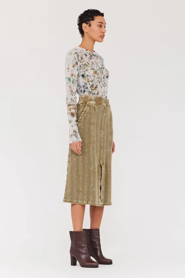 Women Twill Gold Green Work Skirt Raquel Allegra Bottoms