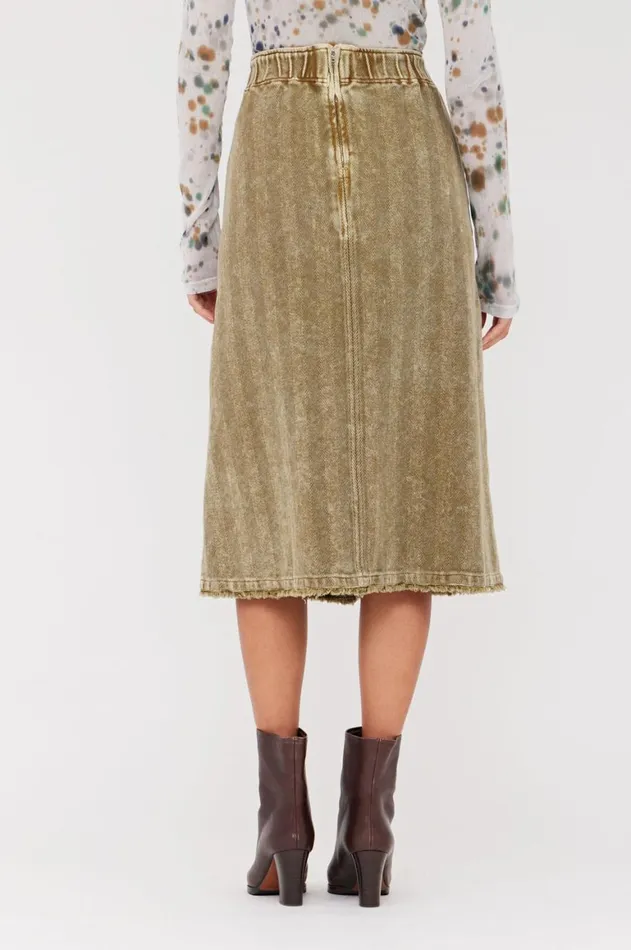 Women Twill Gold Green Work Skirt Raquel Allegra Bottoms
