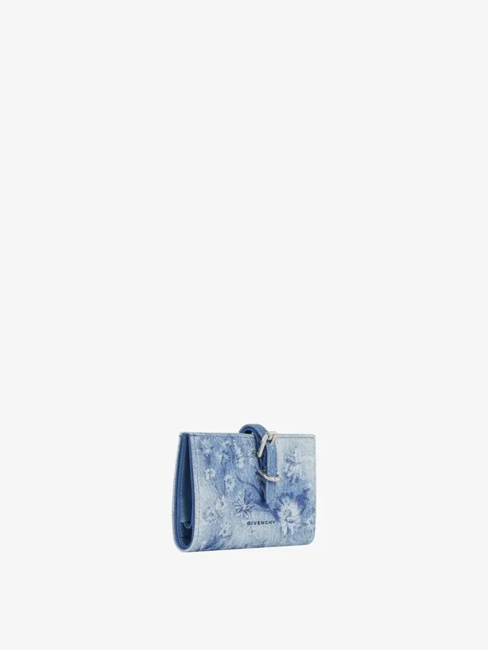 Women Wallets and Card Holders Givenchy Voyou Wallet In Washed Embroidered Denim Medium Blue