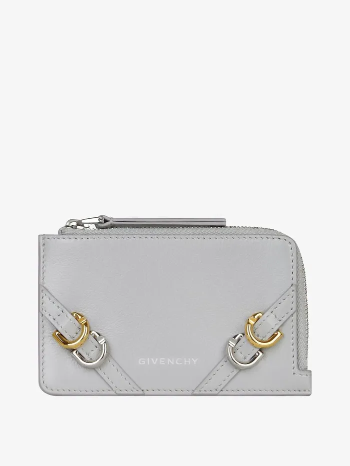 Women Wallets and Card Holders Givenchy Voyou Zipped Card Holder In Leather Light Grey