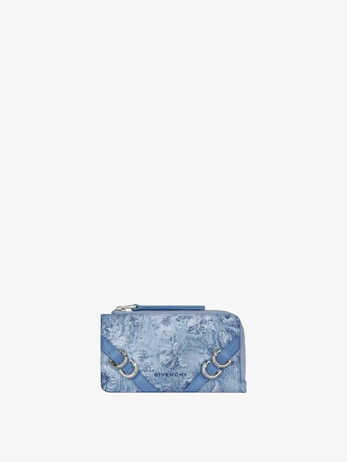 Women Wallets and Card Holders Givenchy Voyou Zipped Card Holder In Washed Embroidered Denim Medium Blue Women Wallets and Card Holders Givenchy Voyou Zipped Card Holder In Washed Embroidered Denim Medium Blue