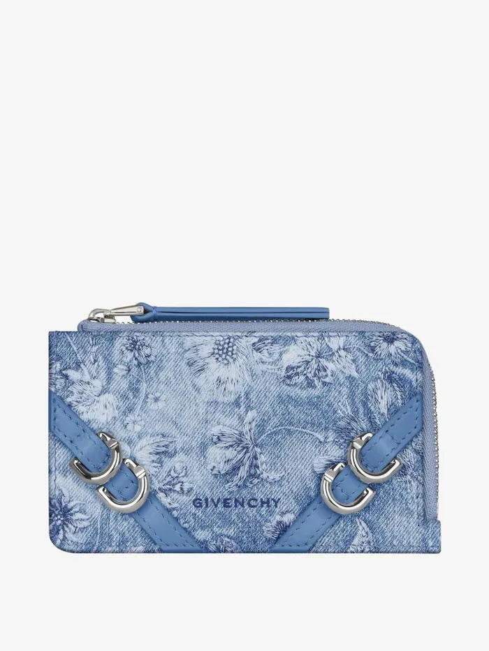 Women Wallets and Card Holders Givenchy Voyou Zipped Card Holder In Washed Embroidered Denim Medium Blue Women Wallets and Card Holders Givenchy Voyou Zipped Card Holder In Washed Embroidered Denim Medium Blue