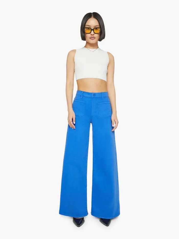 Women Wide Leg Mother Denim Petites The Lil039 Patch Pocket Undercover Sneak Wash Snorkel Blue