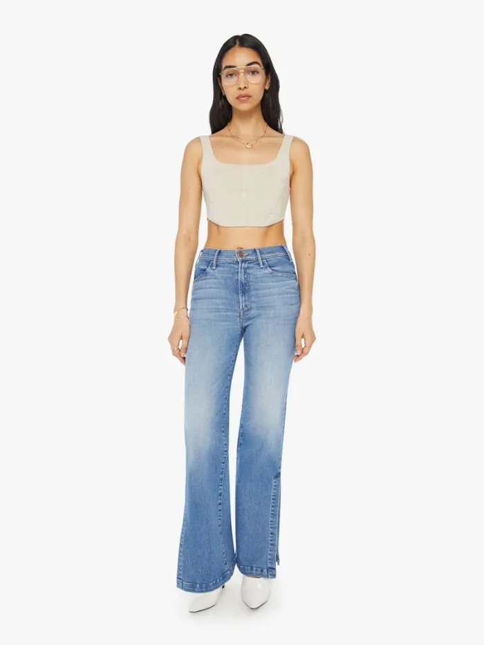 Women Wide Leg Mother Denim The Hustler Sidewinder Wash Enjoy The Ride